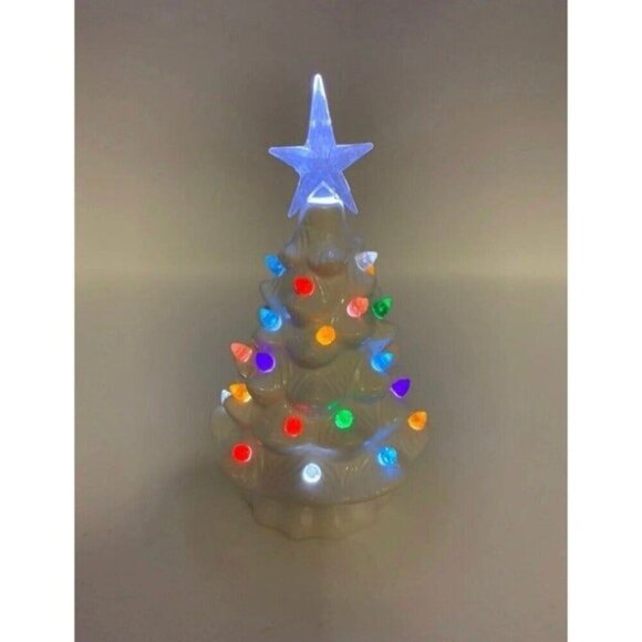 Nostalgia White Christmas Tree 8in Ceramic Light Up Holiday Seasonal Winter Retr - Picture 2 of 7